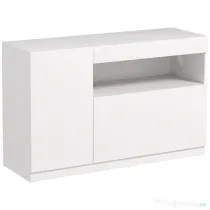 HOMCOM Bufet de Bucătărie cu Uși Amortizate, 2 Dulapuri, Raft Deschis, și 2 orificii pentru cabluri, 120x40x75 cm, Alb | Aosom Romania