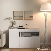 HOMCOM Bufet de Bucătărie cu Uși Amortizate, 2 Dulapuri, Raft Deschis, și 2 orificii pentru cabluri, 120x40x75 cm, Alb | Aosom Romania