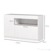 HOMCOM Bufet de Bucătărie cu Uși Amortizate, 2 Dulapuri, Raft Deschis, și 2 orificii pentru cabluri, 120x40x75 cm, Alb | Aosom Romania