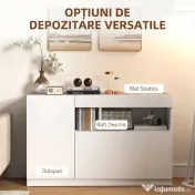 HOMCOM Bufet de Bucătărie cu Uși Amortizate, 2 Dulapuri, Raft Deschis, și 2 orificii pentru cabluri, 120x40x75 cm, Alb | Aosom Romania
