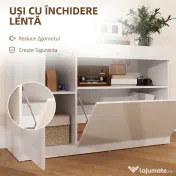 HOMCOM Bufet de Bucătărie cu Uși Amortizate, 2 Dulapuri, Raft Deschis, și 2 orificii pentru cabluri, 120x40x75 cm, Alb | Aosom Romania
