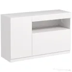 HOMCOM Bufet Modern Joș cu Uși cu Amortizor și Deschidere prin Apăsare, Polițe Reglabile, Alb