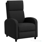 HOMCOM Fotoliu Relax Rabatabil Manual 160° cu Suport pentru Picioare, Fotoliu Ergonomic Tapițat cu Aspect de In pentru Dormitor, Birou, Living și Sufragerie, Negru | Aosom Romania 
