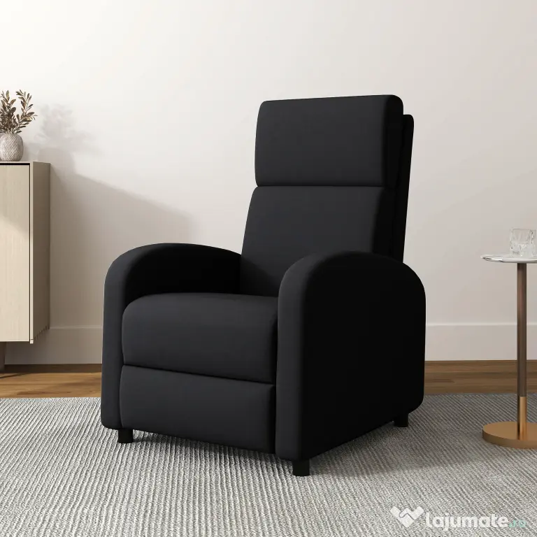 HOMCOM Fotoliu Relax Rabatabil Manual 160° cu Suport pentru Picioare, Fotoliu Ergonomic Tapițat cu Aspect de In pentru Dormitor, Birou, Living și Sufragerie, Negru | Aosom Romania