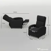 HOMCOM Fotoliu Relax Rabatabil Manual 160° cu Suport pentru Picioare, Fotoliu Ergonomic Tapițat cu Aspect de In pentru Dormitor, Birou, Living și Sufragerie, Negru | Aosom Romania 