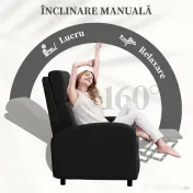 HOMCOM Fotoliu Relax Rabatabil Manual 160° cu Suport pentru Picioare, Fotoliu Ergonomic Tapițat cu Aspect de In pentru Dormitor, Birou, Living și Sufragerie, Negru | Aosom Romania 