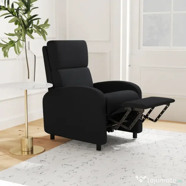 HOMCOM Fotoliu Relax Rabatabil Manual 160° cu Suport pentru Picioare, Fotoliu Ergonomic Tapițat cu Aspect de In pentru Dormitor, Birou, Living și Sufragerie, Negru | Aosom Romania