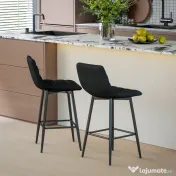 HOMCOM Set 2 Scaune cu Spătar și Suport pentru Picioare, Scaune cu Spătar din Material de Catifea, 45x47x84 cm, Negru | Aosom Romania 