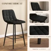 HOMCOM Set 2 Scaune cu Spătar și Suport pentru Picioare, Scaune cu Spătar din Material de Catifea, 45x47x84 cm, Negru | Aosom Romania 
