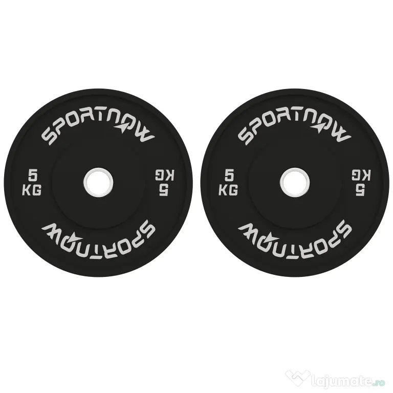 SPORTNOW Set 2 Discuri Greutăți 2x5 kg din Cauciuc cu Orificiu de 5 cm pentru Gantere și Grijuri, Ø45x2 cm, Negru | Aosom Romania