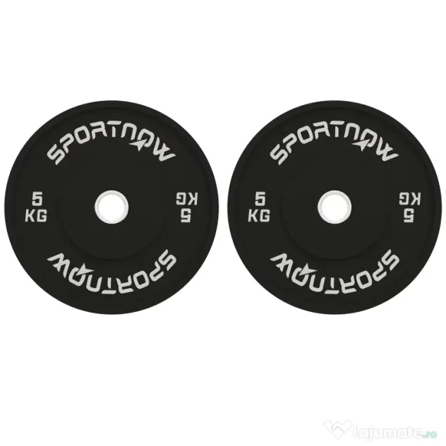 SPORTNOW Set 2 Discuri Greutăți 2x5 kg din Cauciuc cu Orificiu de 5 cm pentru Gantere și Grijuri, Ø45x2 cm, Negru | Aosom Romania