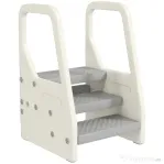 AIYAPLAY Scăunel pentru copii 2-5 ani cu 3 trepte, din HDPE, 43x42x65,5 cm, gri și alb crem