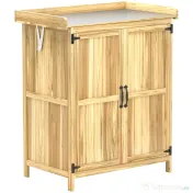 Outsunny Dulap Exterior, Depozit pentru Unelte cu Raft, din Lemn cu 2 Uși pentru Grădină, Terasă, Culoare Lemn Natural | Aosom Romania 