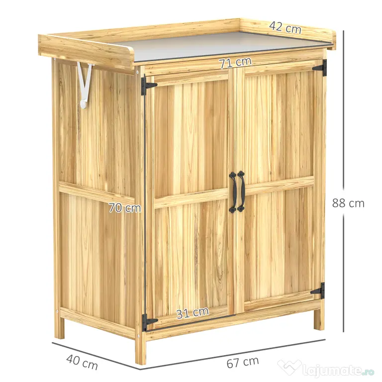 Outsunny Dulap Exterior, Depozit pentru Unelte cu Raft, din Lemn cu 2 Uși pentru Grădină, Terasă, Culoare Lemn Natural | Aosom Romania