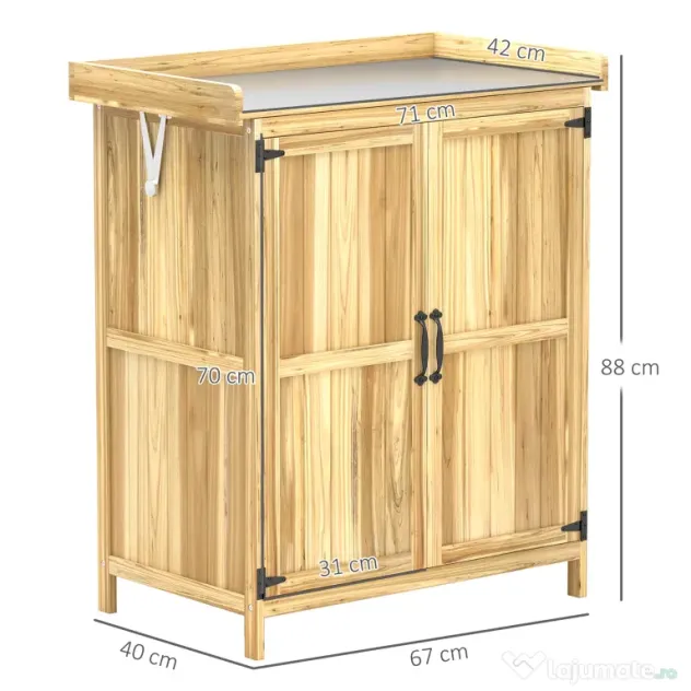 Outsunny Dulap Exterior, Depozit pentru Unelte cu Raft, din Lemn cu 2 Uși pentru Grădină, Terasă, Culoare Lemn Natural | Aosom Romania