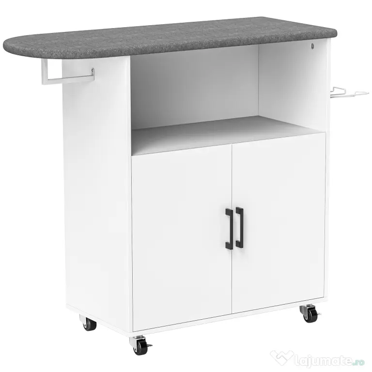 HOMCOM Dulap Mobil pentru Călcat cu 2 Uși și Spațiu Deschis, 125x43.5x102.5 cm, Alb
