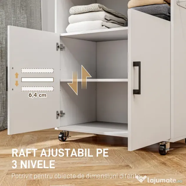 HOMCOM Dulap Mobil pentru Călcat cu 2 Uși și Spațiu Deschis, 125x43.5x102.5 cm, Alb