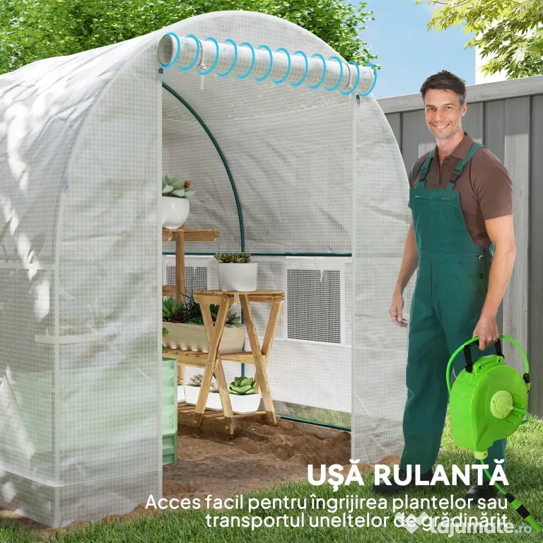 Outsunny Seră de Grădină Tip Tunel cu Cadru din Oțel și 4 Ferestre în PE 2.5x2x2m, Alb | Aosom Romania