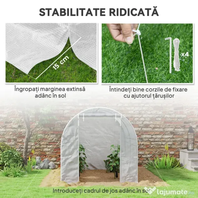 Outsunny Seră de Grădină Tip Tunel cu Cadru din Oțel și 4 Ferestre în PE 2.5x2x2m, Alb | Aosom Romania