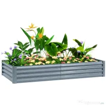 Outsunny Jardinieră de Exterior din Oțel cu Fund Deschis și Margini Întărite, 180x90x30 cm, Gri Argintiu
