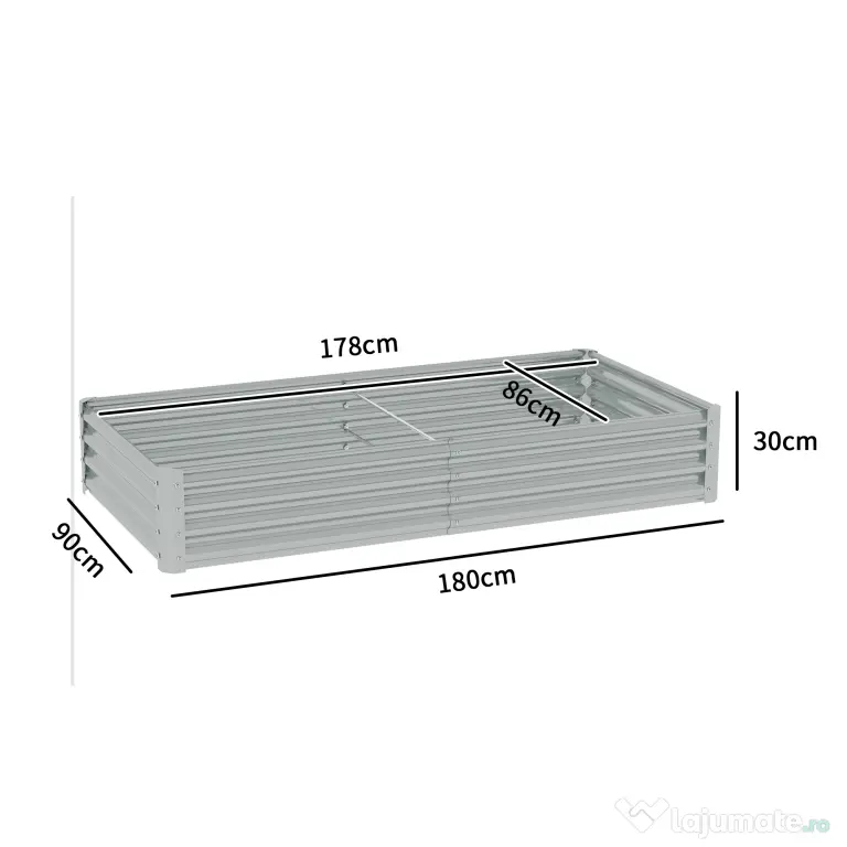 Outsunny Pat de grădină rectangular, pat de grădină ridicat din oțel galvanizat, fund deschis, 180 x 90 x 30 cm, argintiu | Aosom Romania