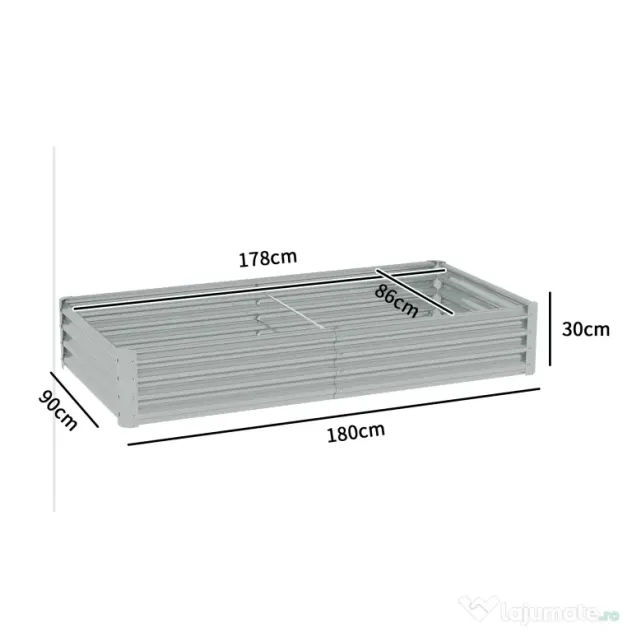 Outsunny Pat de grădină rectangular, pat de grădină ridicat din oțel galvanizat, fund deschis, 180 x 90 x 30 cm, argintiu | Aosom Romania