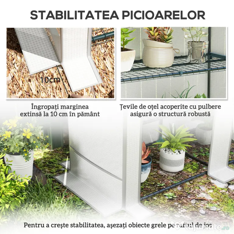 Outsunny Seră de Grădină cu 2 Uși Rulabile, Raft cu 3 Niveluri și Buzunare Laterale, Alb și Gri | Aosom Romania