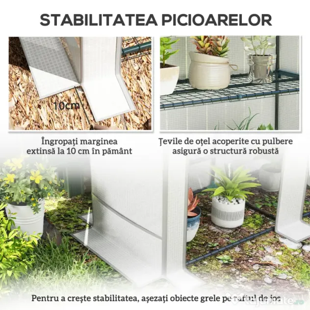 Outsunny Seră de Grădină cu 2 Uși Rulabile, Raft cu 3 Niveluri și Buzunare Laterale, Alb și Gri | Aosom Romania