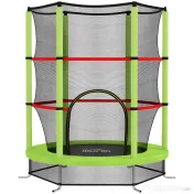 HOMCOM Saltea Elastică pentru Copii 3-6 Ani cu Plasă de Protecție, 6 Stâlpi și 3 Intrări, Ø140x190 cm, Verde | Aosom Romania 