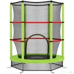 HOMCOM Saltea Elastică pentru Copii 3-6 Ani cu Plasă de Protecție, 6 Stâlpi și 3 Intrări, Ø140x190 cm, Verde