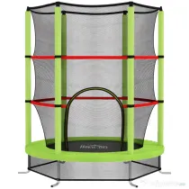 HOMCOM Saltea Elastică pentru Copii 3-6 Ani cu Plasă de Protecție, 6 Stâlpi și 3 Intrări, Ø140x190 cm, Verde