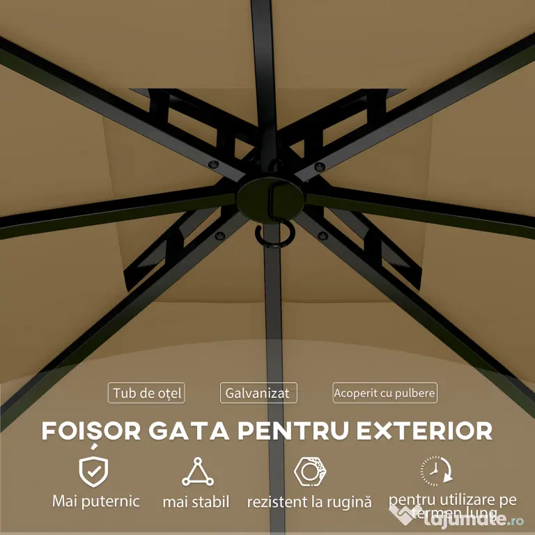 Outsunny Pavilion de Grădină cu Copertină, Perdele, Ferestre și Acoperiș Ventilat, 335x335x285 cm, Bej | Aosom Romania