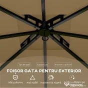 Outsunny Pavilion de Grădină cu Copertină, Perdele, Ferestre și Acoperiș Ventilat, 335x335x285 cm, Bej | Aosom Romania 