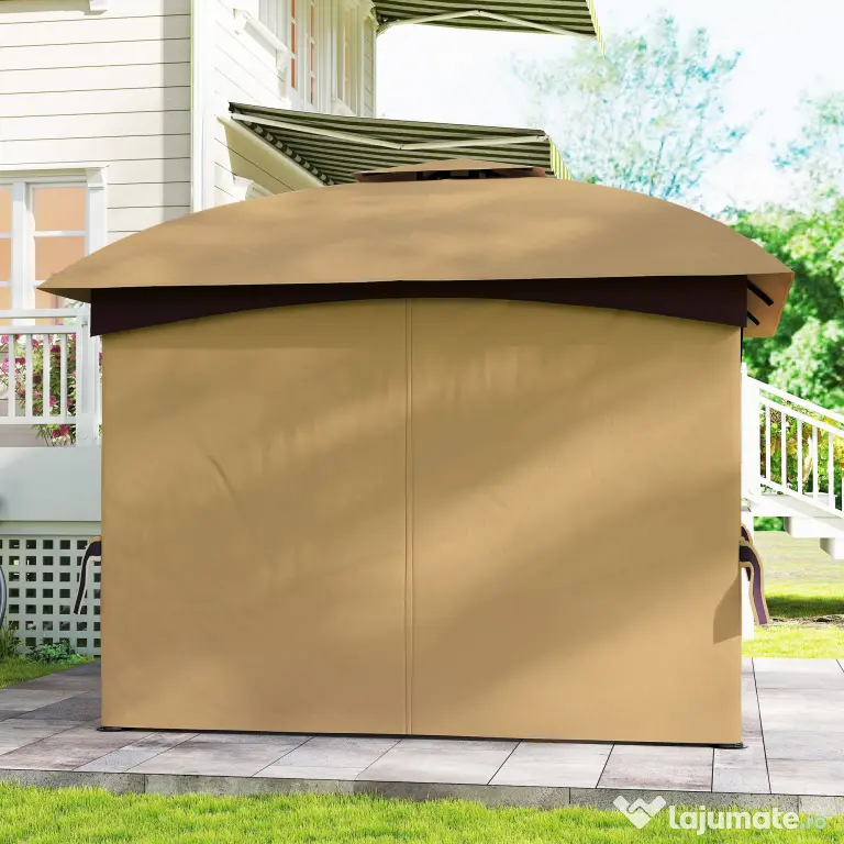Outsunny Pavilion de Grădină cu Copertină, Perdele, Ferestre și Acoperiș Ventilat, 335x335x285 cm, Bej | Aosom Romania