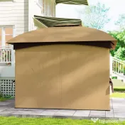Outsunny Pavilion de Grădină cu Copertină, Perdele, Ferestre și Acoperiș Ventilat, 335x335x285 cm, Bej | Aosom Romania 