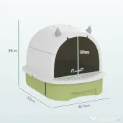 PawHut Litieră cu Capac, Tavă pentru Nisip tip Sertar cu Filtru de Carbon și Lopățică, 40,5x52x39 cm, Gri | Aosom Romania