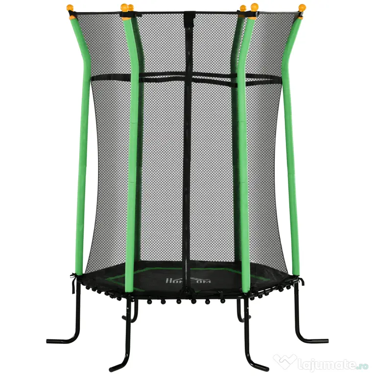 HOMCOM Trambulină Elastică pentru Copii 3-10 Ani cu Intrare cu Fermoar și Stâlpi Căptușiți, 122 x 111 x 190 cm, Verde