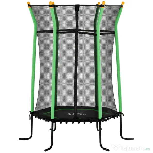 HOMCOM Trambulină Elastică pentru Copii 3-10 Ani cu Intrare cu Fermoar și Stâlpi Căptușiți, 122 x 111 x 190 cm, Verde