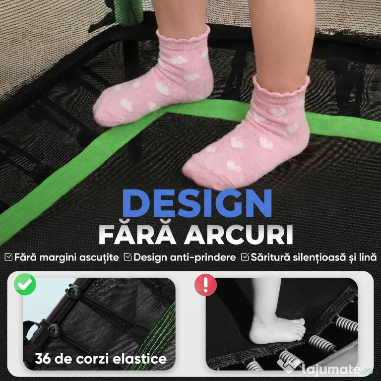 HOMCOM Trambulină Elastică pentru Copii 3-10 Ani cu Intrare cu Fermoar și Stâlpi Căptușiți, 122 x 111 x 190 cm, Verde
