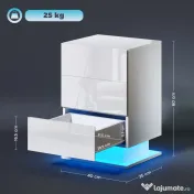 HOMCOM Noptieră cu Lumini LED Reglabile, 3 Sertare și Telecomandă, 40x35x60 cm, Alb | Aosom Romania 