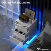 HOMCOM Noptieră cu Lumini LED Reglabile, 3 Sertare și Telecomandă, 40x35x60 cm, Alb | Aosom Romania 