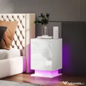 HOMCOM Noptieră cu Lumini LED Reglabile, 3 Sertare și Telecomandă, 40x35x60 cm, Alb | Aosom Romania 
