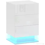 HOMCOM Noptieră Modernă cu Lumină LED Reglabilă, Telecomandă și 3 Sertare, 40x35x60 cm, Alb Lucios