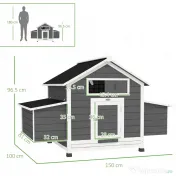 PawHut Coteț din Lemn pentru Exterior cu 2 Cuiburi de Ouă, Adăpost pentru Găini cu Tavă Detașabilă și Acoperiș din Asfalt, pentru 2-4 Găini, Gri | Aosom Romania 