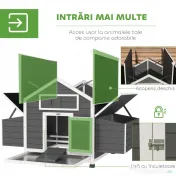 PawHut Coteț din Lemn pentru Exterior cu 2 Cuiburi de Ouă, Adăpost pentru Găini cu Tavă Detașabilă și Acoperiș din Asfalt, pentru 2-4 Găini, Gri | Aosom Romania 