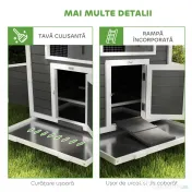 PawHut Coteț din Lemn pentru Exterior cu 2 Cuiburi de Ouă, Adăpost pentru Găini cu Tavă Detașabilă și Acoperiș din Asfalt, pentru 2-4 Găini, Gri | Aosom Romania 