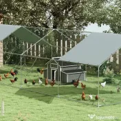 PawHut Coteț din Lemn pentru Exterior cu 2 Cuiburi de Ouă, Adăpost pentru Găini cu Tavă Detașabilă și Acoperiș din Asfalt, pentru 2-4 Găini, Gri | Aosom Romania 