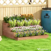 Outsunny Strat Înălțat de Grădină cu 4 Niveluri, Jardinieră de Balcon cu Bază Deschisă și Căptușeală, 113x113x46 cm, Maro | Aosom Romania 