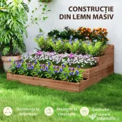 Outsunny Strat Înălțat de Grădină cu 4 Niveluri, Jardinieră de Balcon cu Bază Deschisă și Căptușeală, 113x113x46 cm, Maro | Aosom Romania 