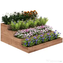 Outsunny Strat Înălțat de Grădină cu 4 Niveluri, Jardinieră de Balcon cu Bază Deschisă și Căptușeală, 113x113x46 cm, Maro
